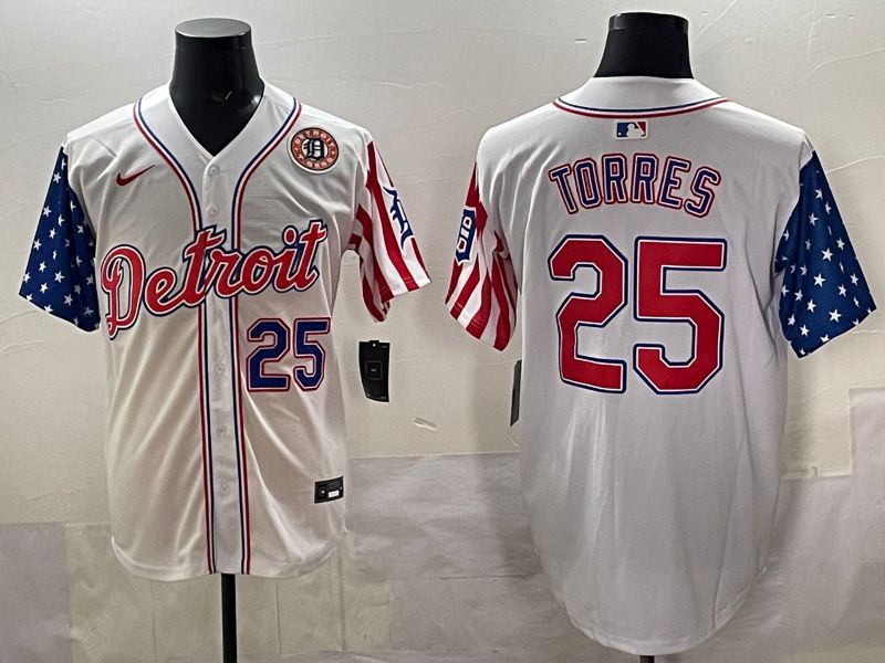 Men Detroit Tigers #25 Torres White National Flags 2025 Nike MLB Jersey style 42